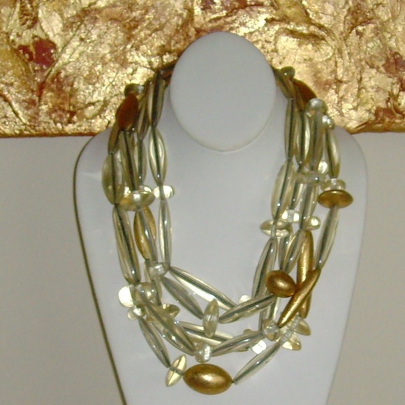 Gerda Lynggaard MONIES Clear Lucite and Gold Leaf Multi-Strand Necklace - Picture 4 of 12